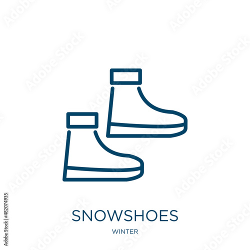 snowshoes icon from winter collection. Thin linear snowshoes, winter, cold outline icon isolated on white background. Line vector snowshoes sign, symbol for web and mobile