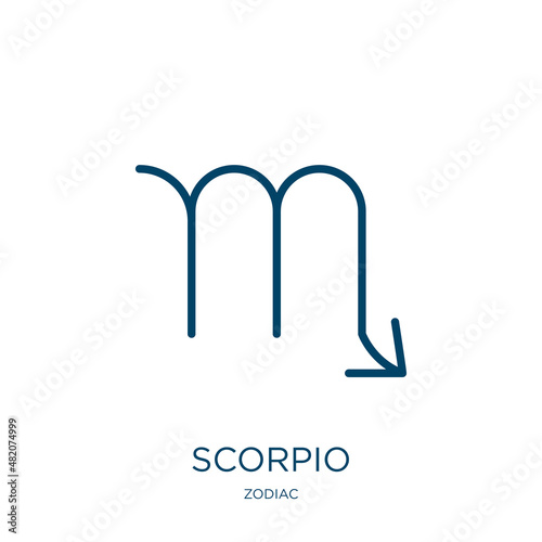 scorpio icon from zodiac collection. Thin linear scorpio, astrology, sagittarius outline icon isolated on white background. Line vector scorpio sign, symbol for web and mobile