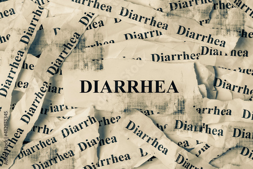 Strips of newspaper with the words Diarrhea typed on them.