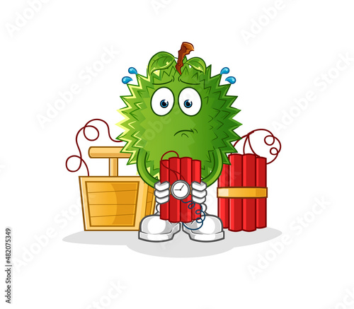 durian holding dynamite character. cartoon mascot vector