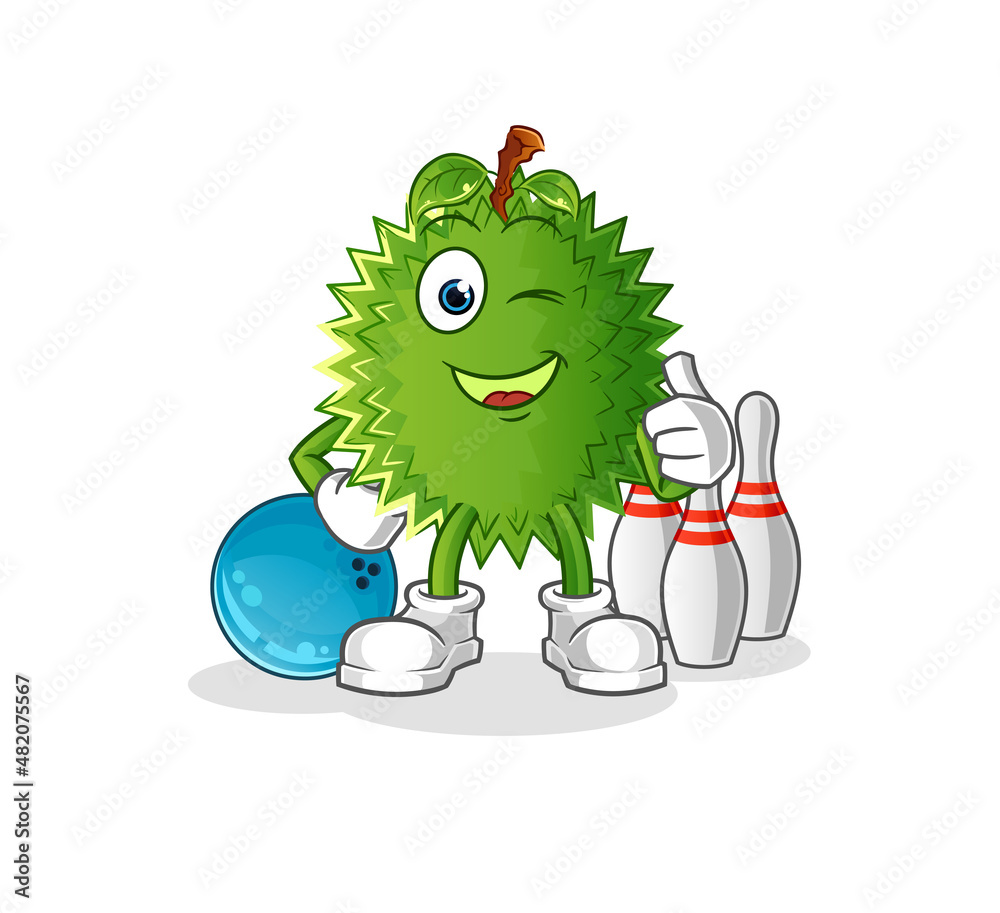 Fototapeta premium durian play bowling illustration. character vector