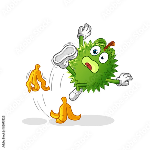 durian slipped on banana. cartoon mascot vector