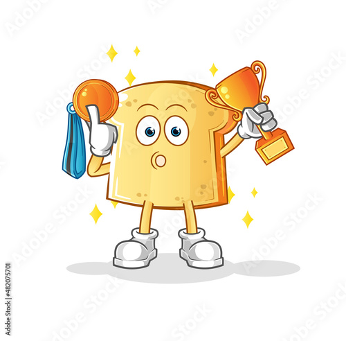 white bread winner with trophie. cartoon character