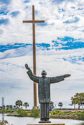 Large Cross Father Statue Mission Nombre Dios Saint Augustine Florida photo