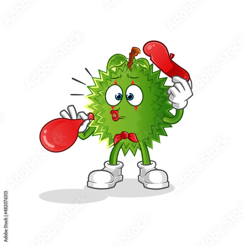 durian pantomime blowing balloon. cartoon mascot vector