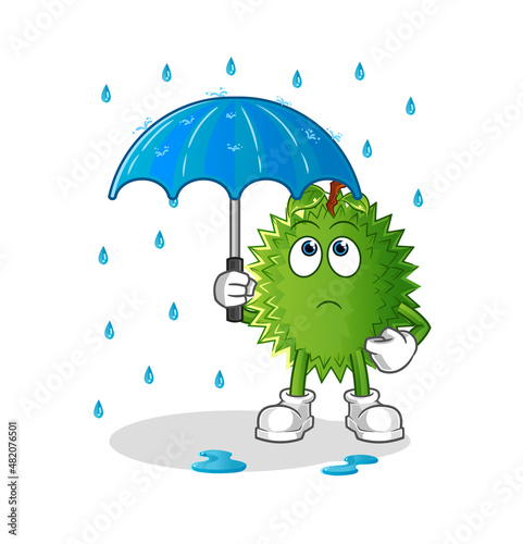 durian holding an umbrella illustration. character vector