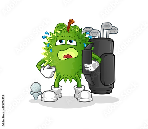 durian with golf equipment. cartoon mascot vector