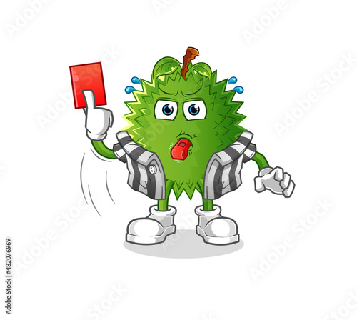 durian referee with red card illustration. character vector