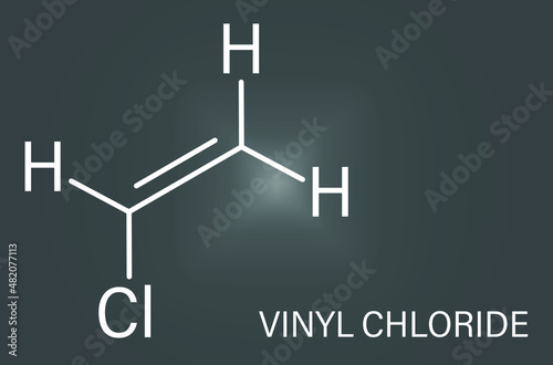 Vinyl chloride, polyvinyl chloride or PVC plastic building block. Skeletal formula. Chemical structure