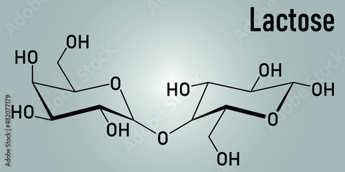 Lactose milk sugar molecule. Skeletal formula.