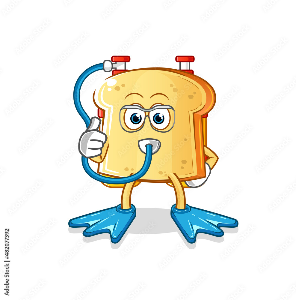 white bread diver cartoon. cartoon mascot vector