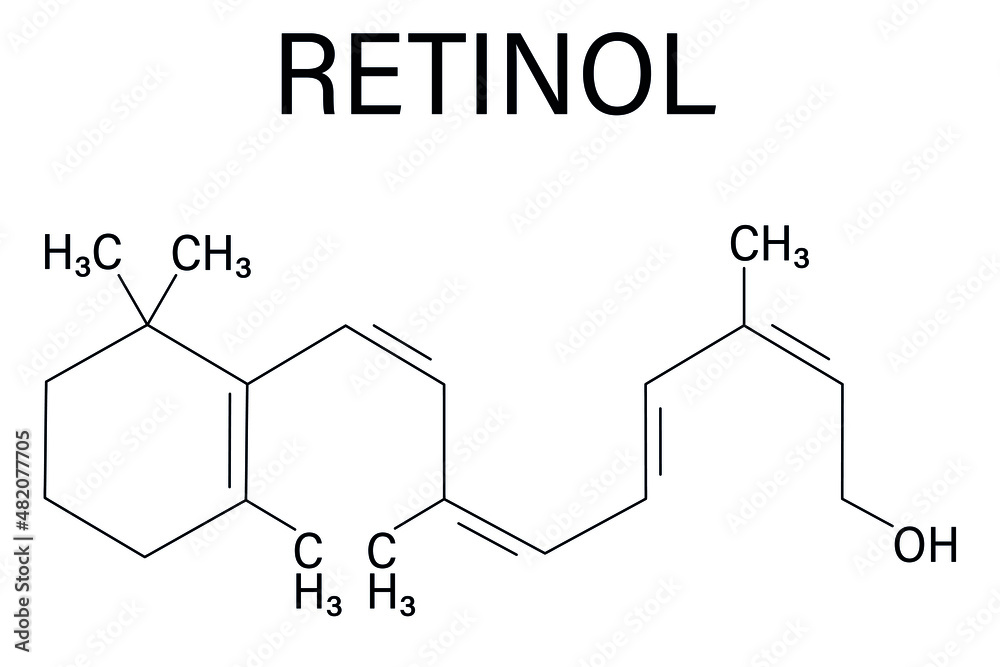 Vitamin A or retinol molecule. Skeletal formula.
