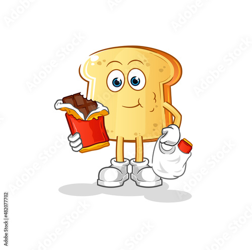 white bread eat chocolate mascot. cartoon vector