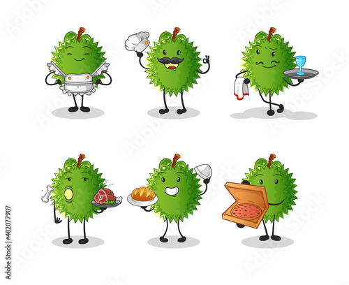durian restaurant group character. cartoon mascot vector