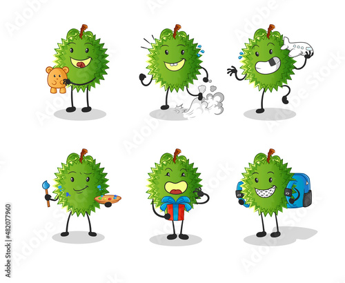 durian children group character. cartoon mascot vector