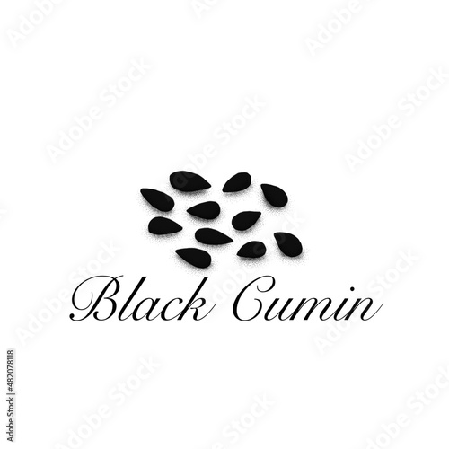 Black cumin monochrome illustration. Healthy spice cooking ingredient.