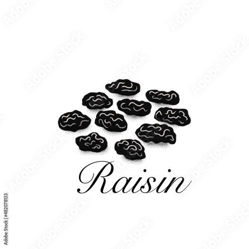 Raisin monochrome illustration. Healthy cooking ingredient. Naturally sweet.