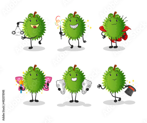 durian magic group character. cartoon mascot vector