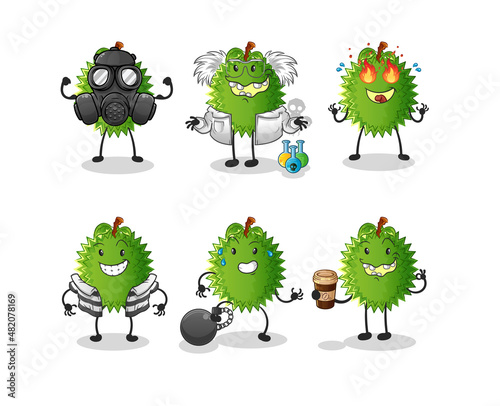 durian villain group character. cartoon mascot vector