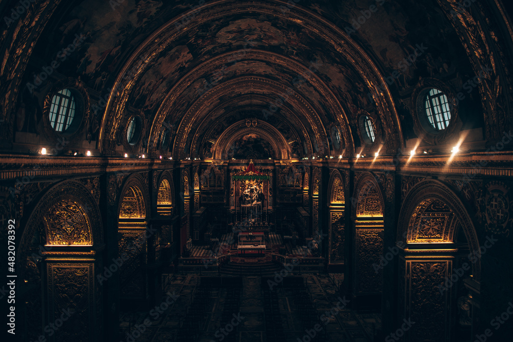The beautiful inside of the St. John's Co-Cathedral in Valleta in Malta. - obrazy, fototapety, plakaty 