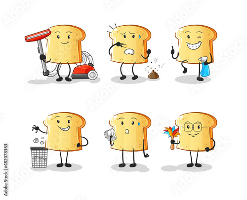 white bread cleaning group character. cartoon mascot vector