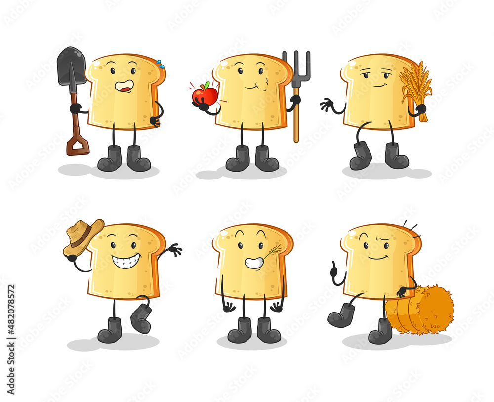 white bread farmer group character. cartoon mascot vector white bread farmer group character. cartoon mascot vector
