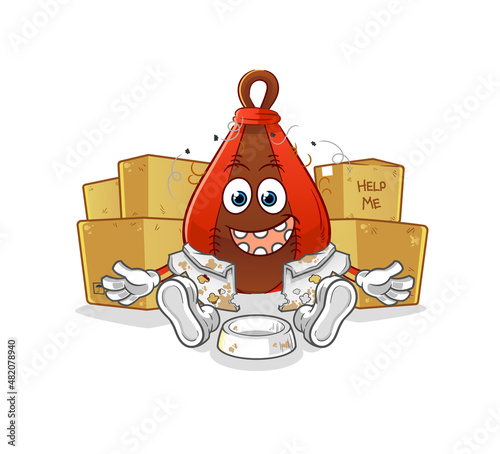 speed bag homeless character. cartoon mascot vector
