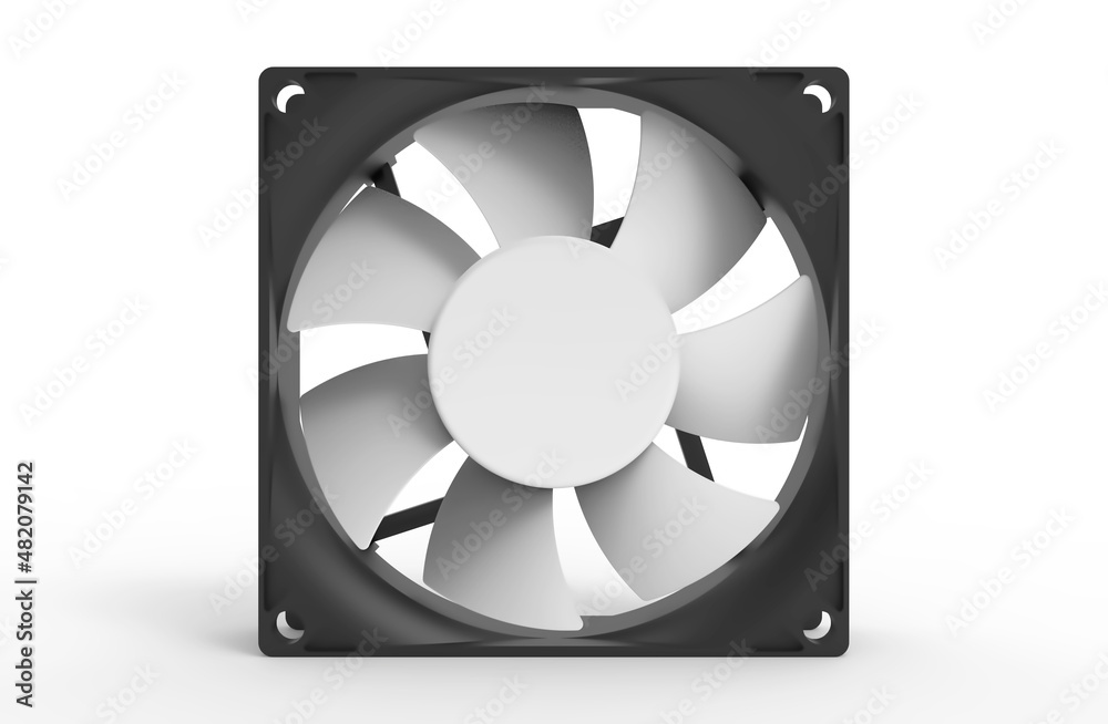Computer fan Black and white cooler isolated on white 3d image illustration Computer fan Black and white cooler isolated on white 3d image illustration