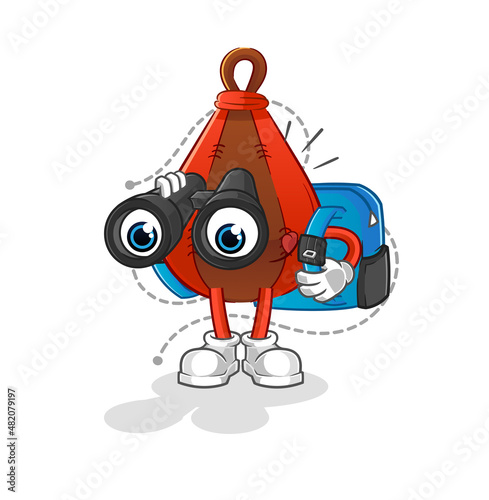 speed bag with binoculars character. cartoon mascot vector