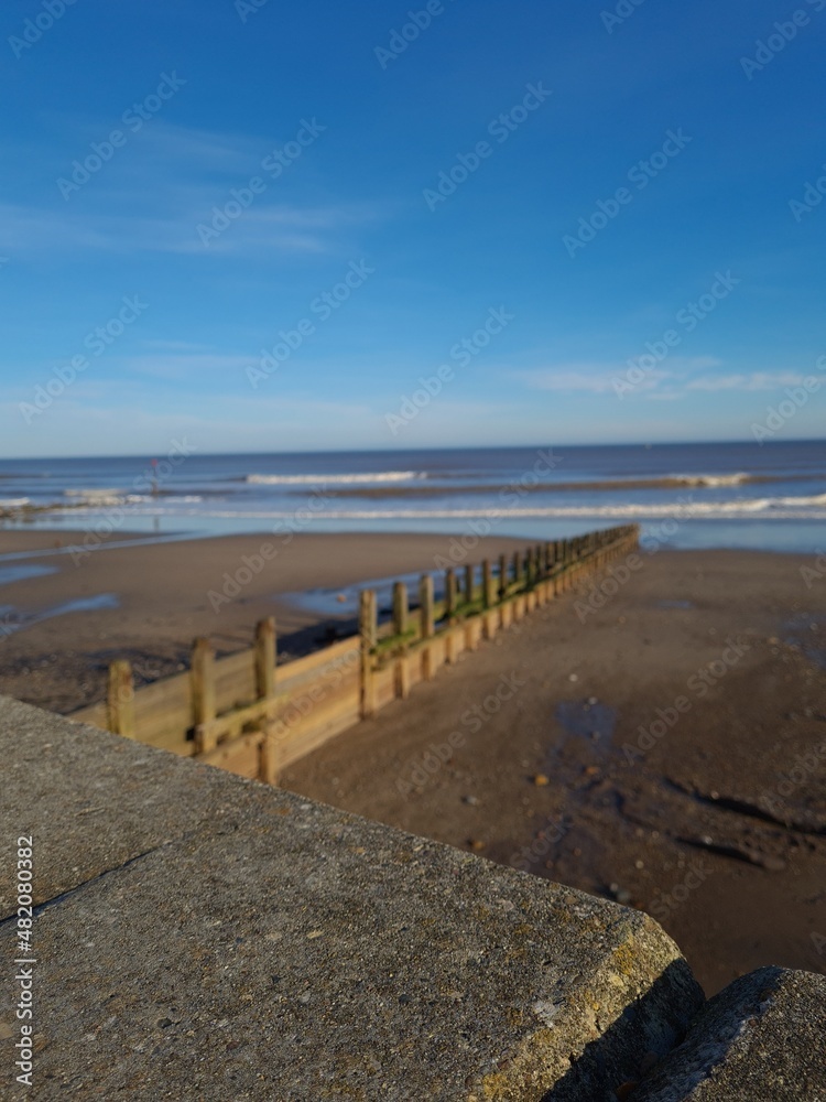 Hornsea beach in East Yorkshire in England UK on a sunny day