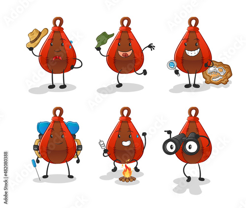 speed bag adventure group character. cartoon mascot vector