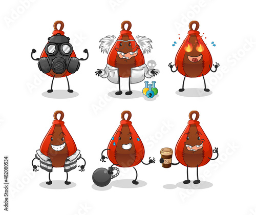 speed bag villain group character. cartoon mascot vector