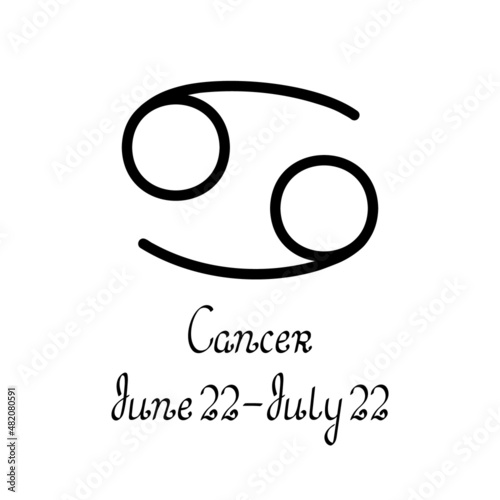 Zodiac symbol, its name and dates vector illustration pictogram for astrology, horoscope, linear icons in simple hand drawn style