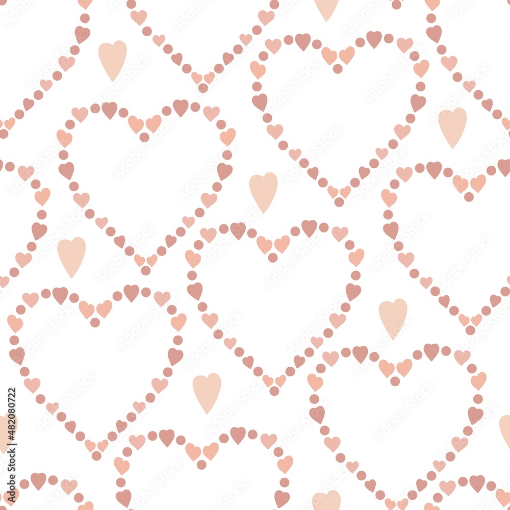 Boho style hearts seamless pattern simple vector illustration in trendy pastel colors, repeat ornament symbol of love, St Valentine day collection for making cards, textile, gift paper