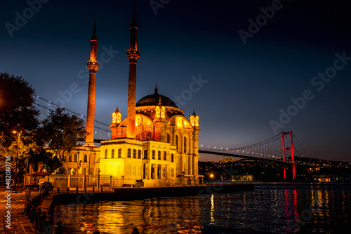 Istanbul Ortakoy mosque and Bosphorus bridge