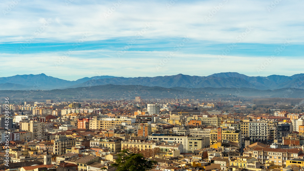 Girona cityscape with the mountains at the background
