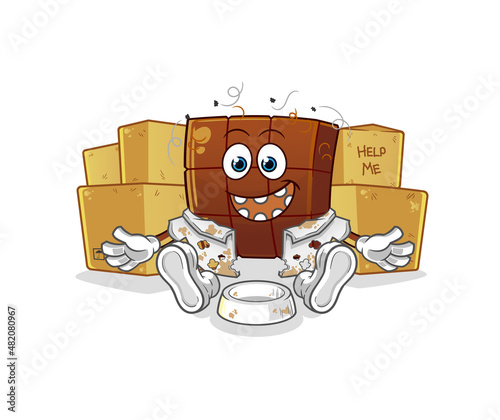 chocolate bar homeless character. cartoon mascot vector