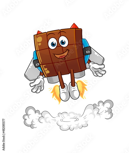 chocolate bar with jetpack mascot. cartoon vector