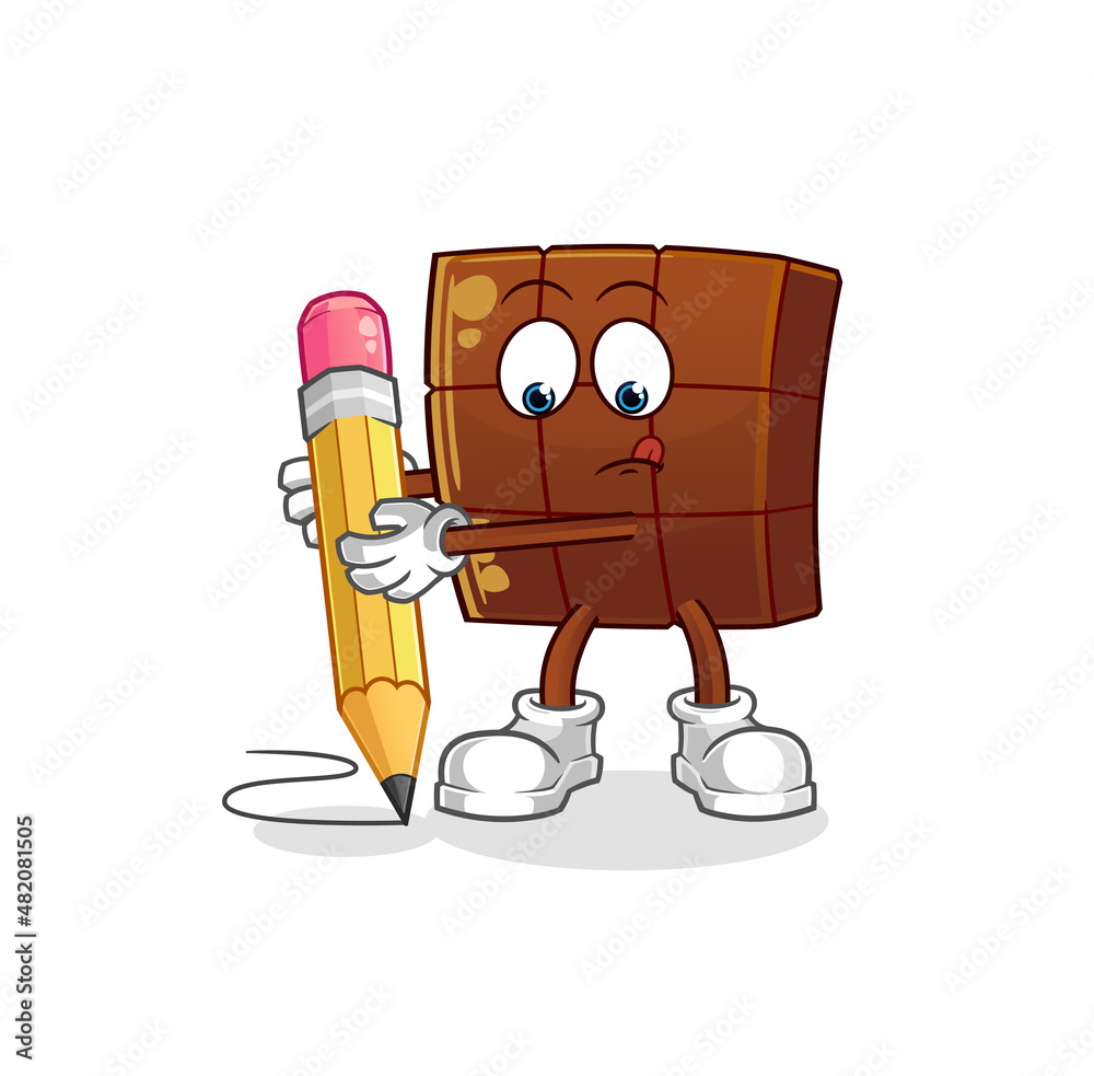 Fototapeta premium chocolate bar write with pencil. cartoon mascot vector