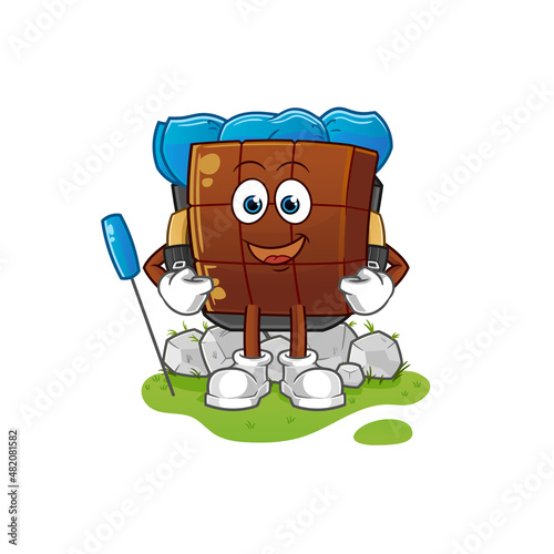 chocolate bar go camping mascot. cartoon vector
