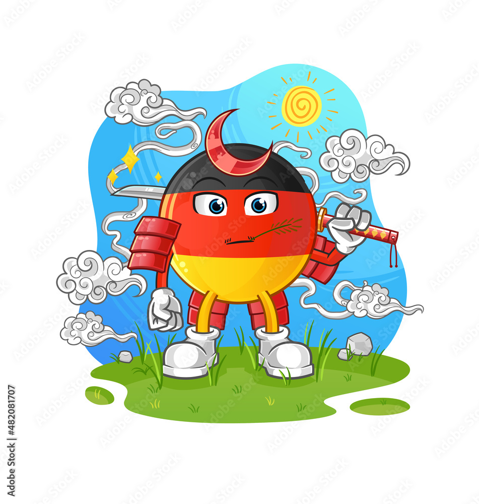 Obraz premium german flag samurai cartoon. cartoon mascot vector