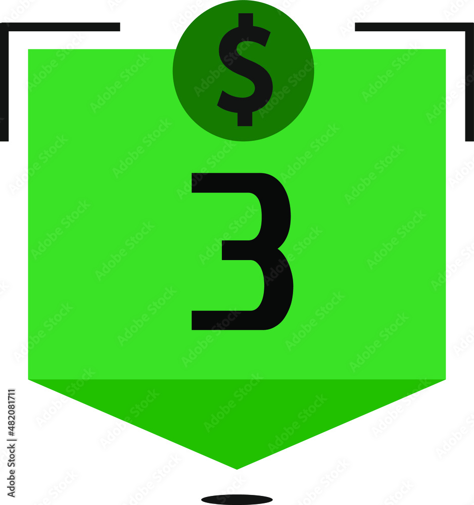 3 dollar price. Green coins board with numbers on black 3 dollar price. Green coins board with numbers on black