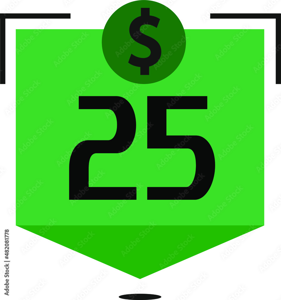 25 dollar price. Green coins board with numbers on black 25 dollar price. Green coins board with numbers on black