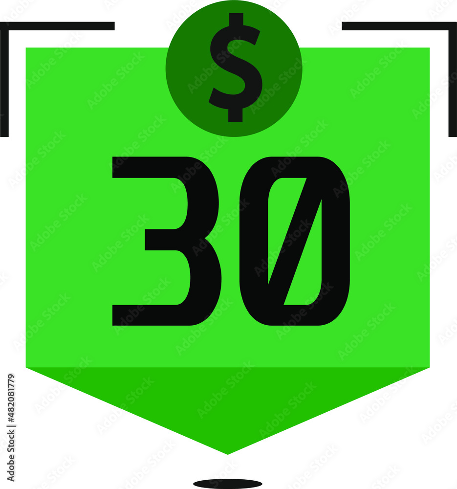 30 dollar price. Green coins board with numbers on black 30 dollar price. Green coins board with numbers on black