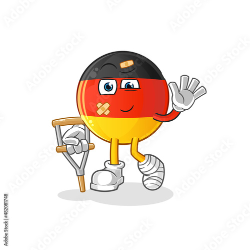 german flag sick with limping stick. cartoon mascot vector