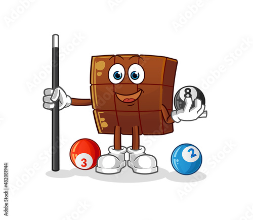 chocolate bar plays billiard character. cartoon mascot vector