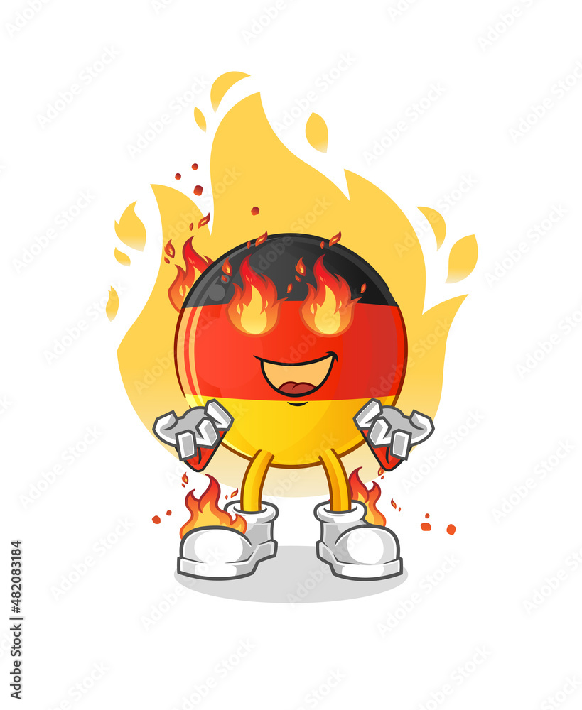 german flag on fire mascot. cartoon vector