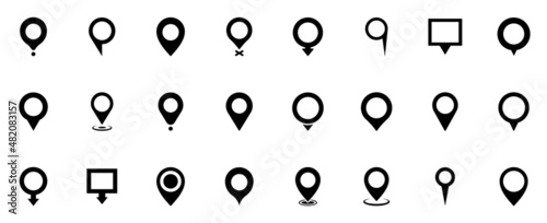 Map pointers icon set. Location pin collection. Map pointer GPS location. Pointer icon pin on the map to show the location. Vector illustration photo