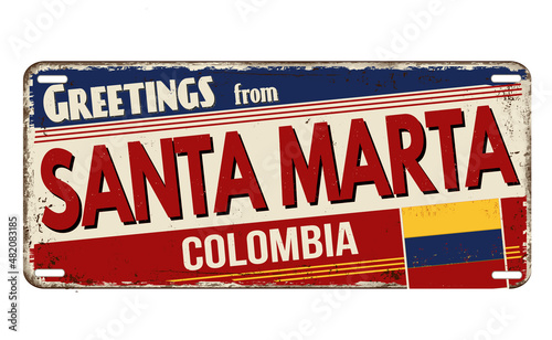 Greetings from Santa Marta vintage rusty metal plate