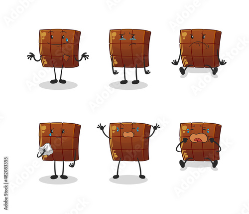 chocolate bar sad group character. cartoon mascot vector